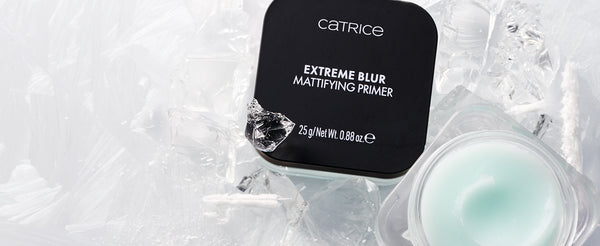 Meet Your New Blurring Essential. Catrice Extreme Blur Mattifying Primer packaging on a textured white background